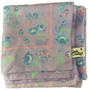 Sarah Coventry Italian Made Square Scarf 80s 30" X 30" Purple Blue Flowers